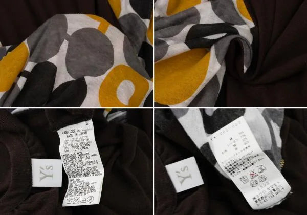 YOHJI YAMAMOTO JAPAN. Y's Cotton/Rayon Blend Circle Dot Brown Printed Switching Sleeveless Dress