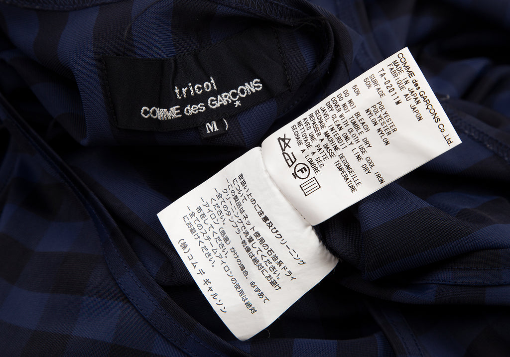COMME des GARCONS JAPAN. TRICOT. Gingham Navy Check Curve Switching Dress