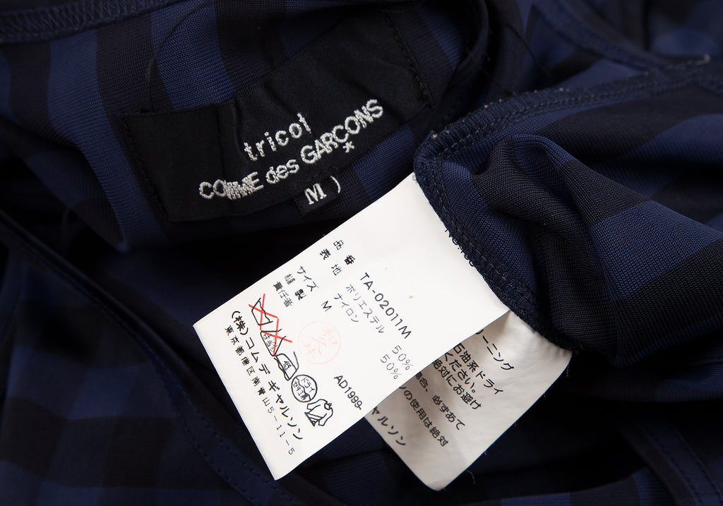 COMME des GARCONS JAPAN. TRICOT. Gingham Navy Check Curve Switching Dress