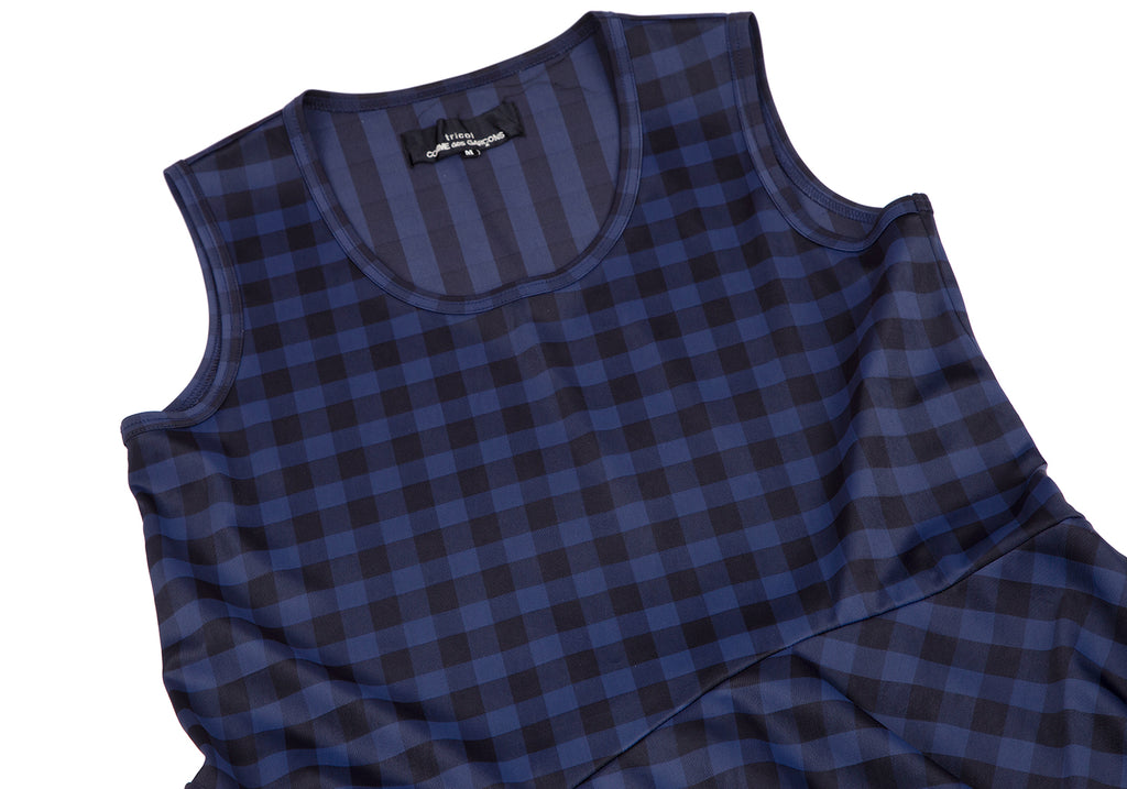 COMME des GARCONS JAPAN. TRICOT. Gingham Navy Check Curve Switching Dress