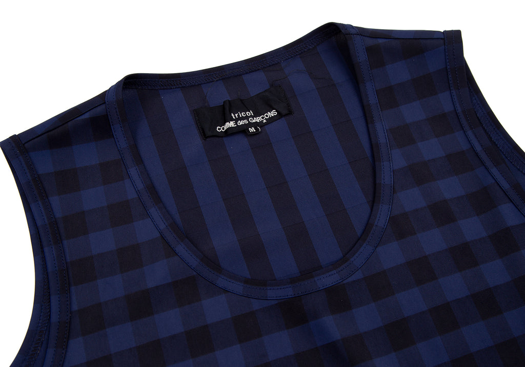 COMME des GARCONS JAPAN. TRICOT. Gingham Navy Check Curve Switching Dress