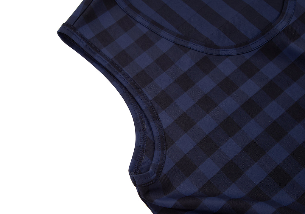 COMME des GARCONS JAPAN. TRICOT. Gingham Navy Check Curve Switching Dress