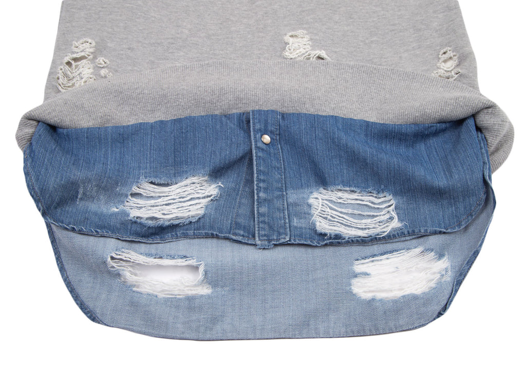 MIHARA YASUHIRO Japan.Denim Hem Grey Layered Distressed/Destroy Sweat Shirt