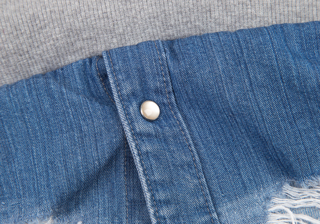 MIHARA YASUHIRO Japan.Denim Hem Grey Layered Distressed/Destroy Sweat Shirt