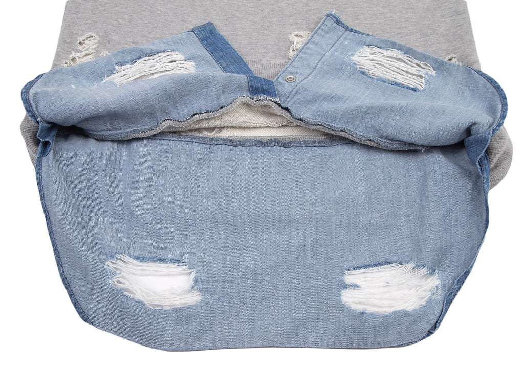 MIHARA YASUHIRO Japan.Denim Hem Grey Layered Distressed/Destroy Sweat Shirt