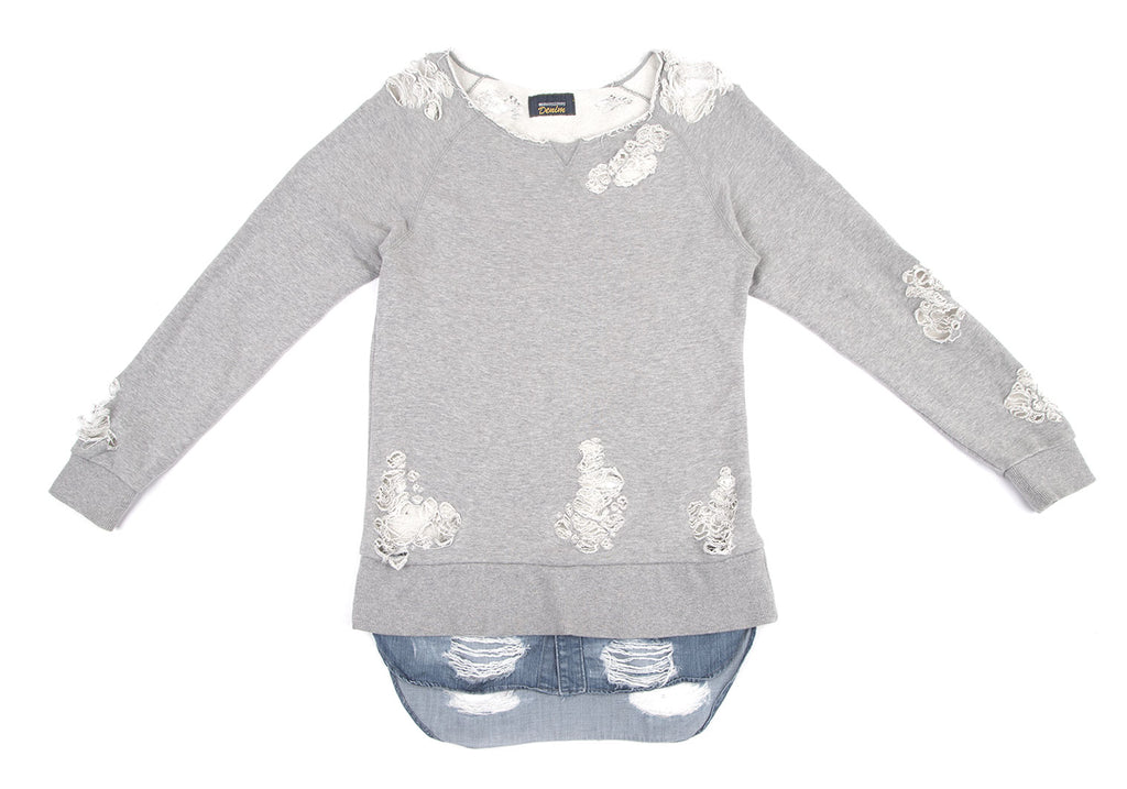 MIHARA YASUHIRO Japan.Denim Hem Grey Layered Distressed/Destroy Sweat Shirt