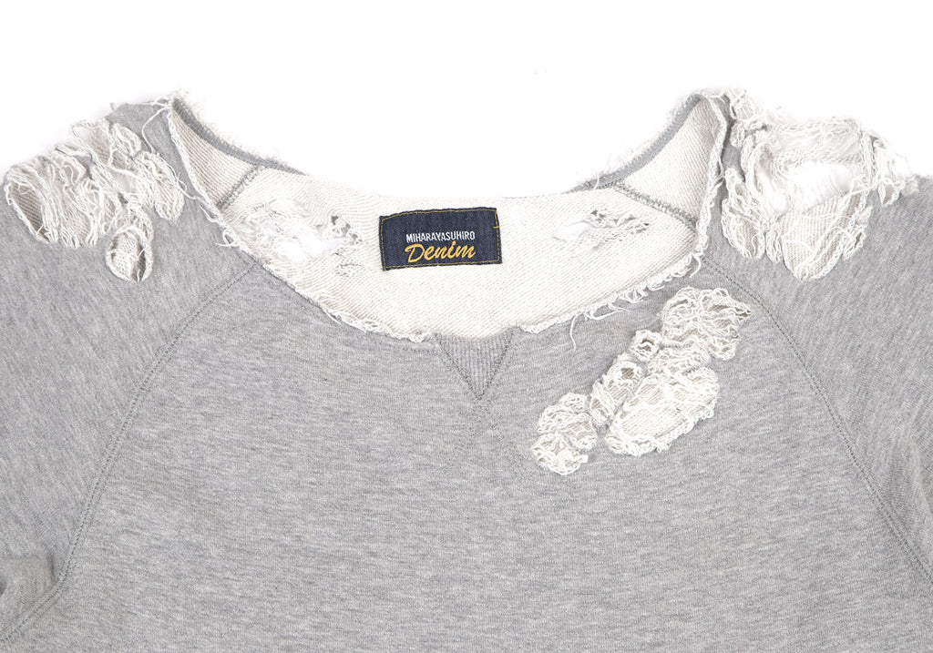 MIHARA YASUHIRO Japan.Denim Hem Grey Layered Distressed/Destroy Sweat Shirt