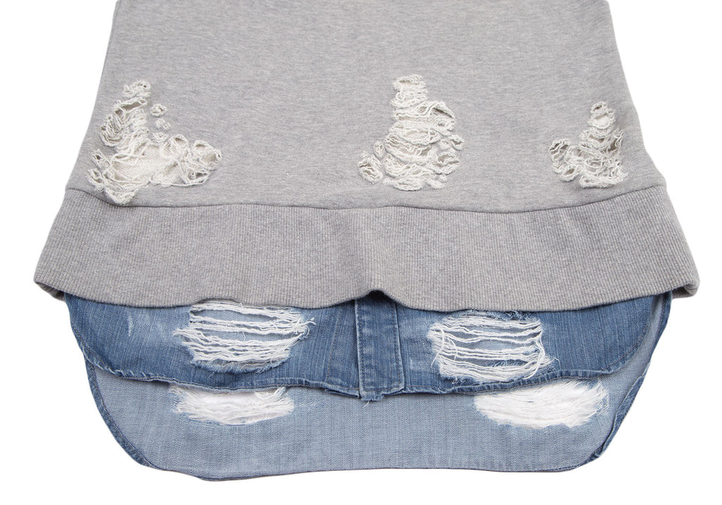 MIHARA YASUHIRO Japan.Denim Hem Grey Layered Distressed/Destroy Sweat Shirt