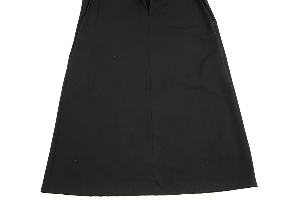 LIMI feu JAPAN. Black Slit Neck Wool Gabardine Dress