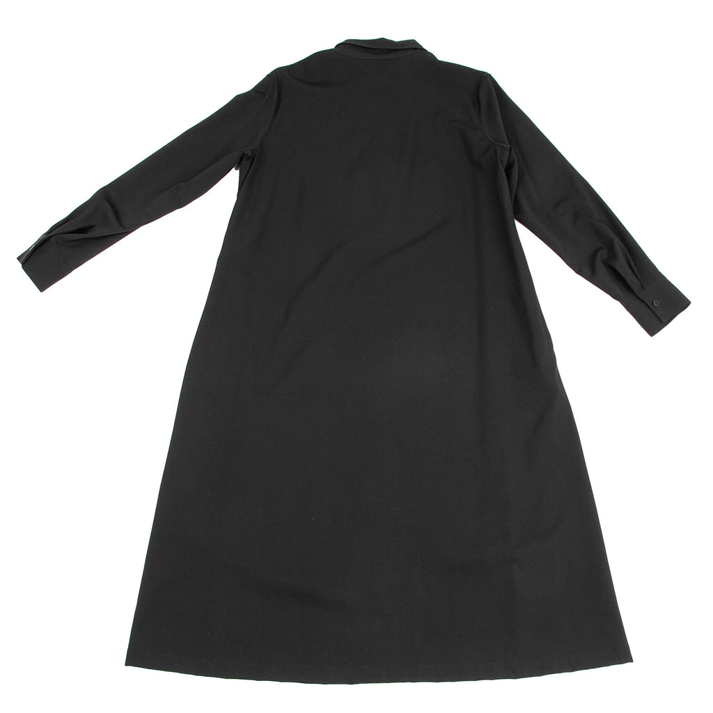 LIMI feu JAPAN. Black Slit Neck Wool Gabardine Dress