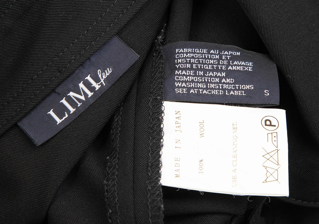 LIMI feu JAPAN. Black Slit Neck Wool Gabardine Dress