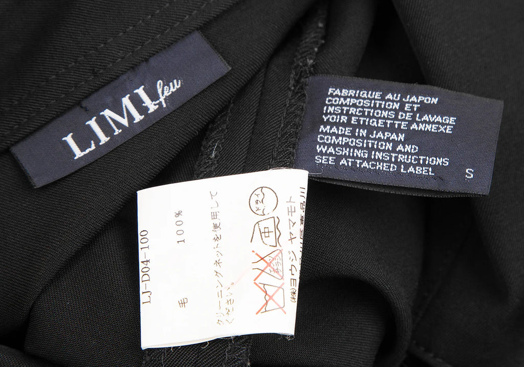 LIMI feu JAPAN. Black Slit Neck Wool Gabardine Dress