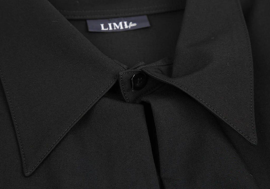 LIMI feu JAPAN. Black Slit Neck Wool Gabardine Dress