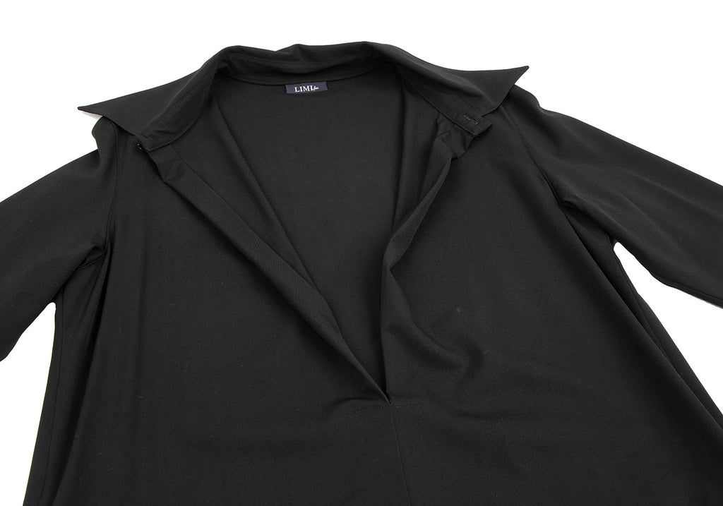LIMI feu JAPAN. Black Slit Neck Wool Gabardine Dress