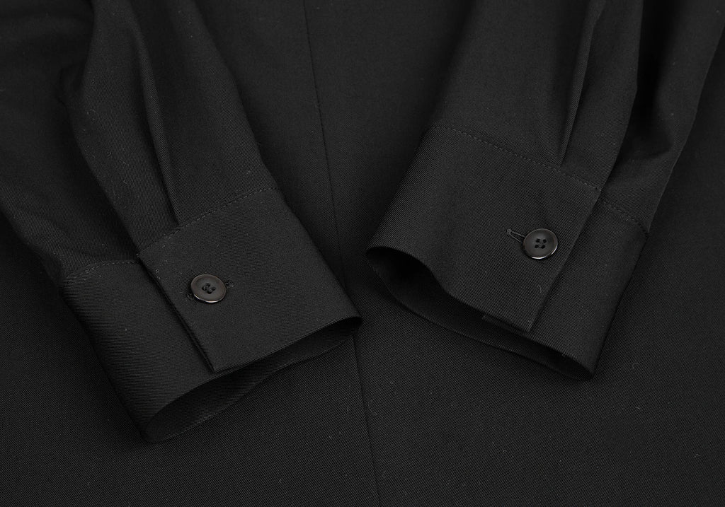 LIMI feu JAPAN. Black Slit Neck Wool Gabardine Dress