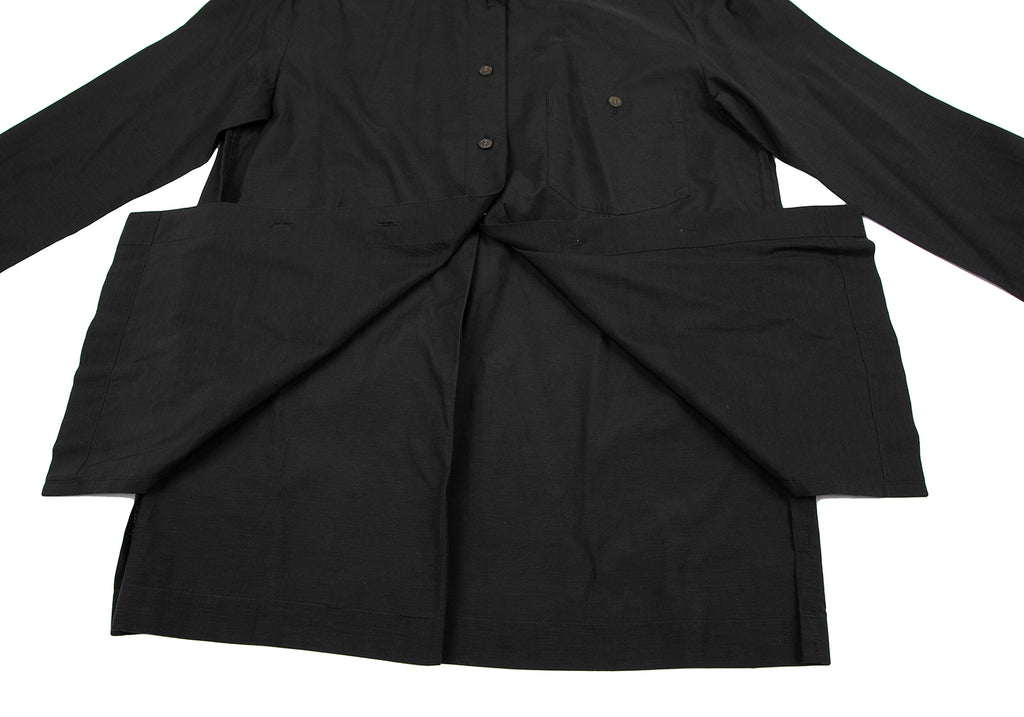 ISSEY MIYAKE JAPAN. Black Cupra Cotton Mao Collar Shirt