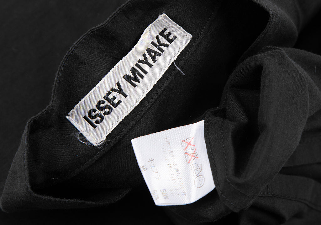 ISSEY MIYAKE JAPAN. Black Cupra Cotton Mao Collar Shirt