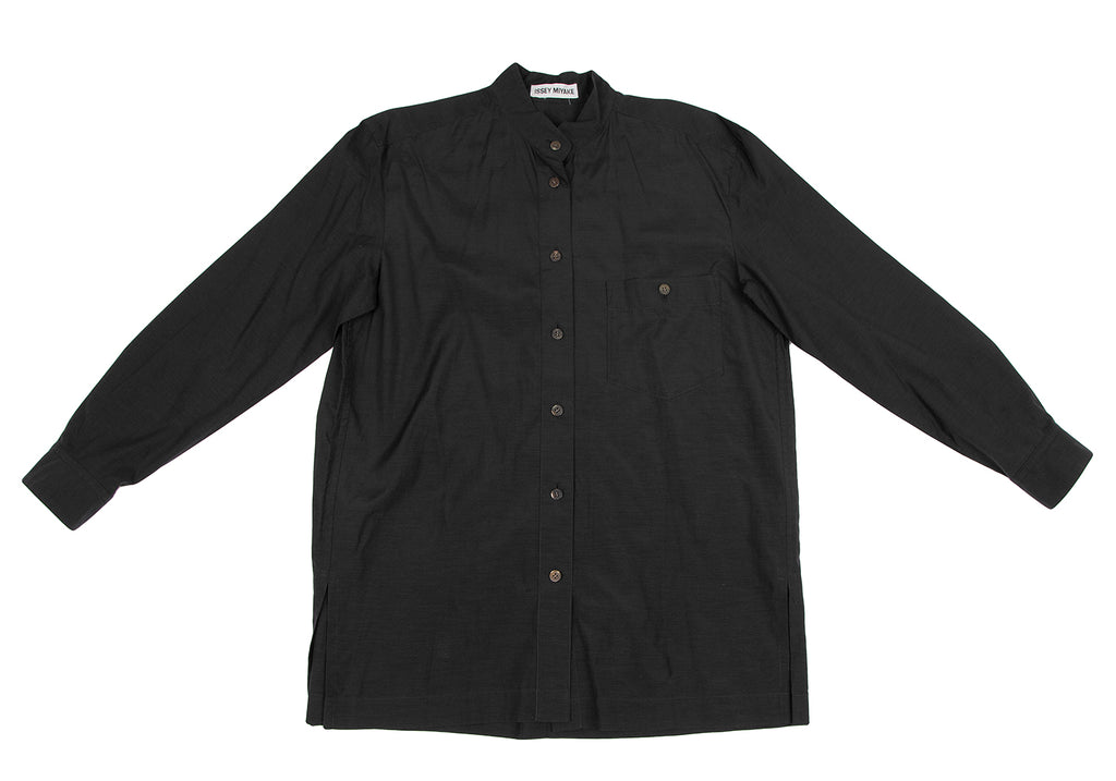 ISSEY MIYAKE JAPAN. Black Cupra Cotton Mao Collar Shirt