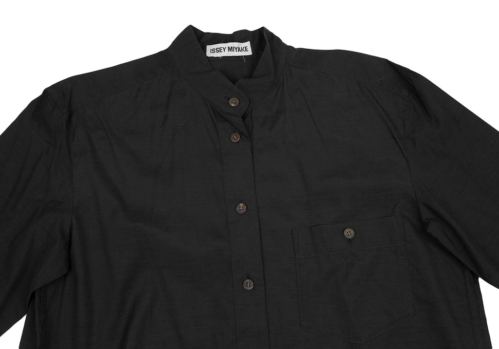 ISSEY MIYAKE JAPAN. Black Cupra Cotton Mao Collar Shirt