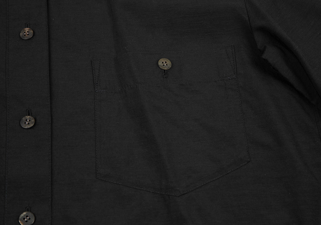 ISSEY MIYAKE JAPAN. Black Cupra Cotton Mao Collar Shirt