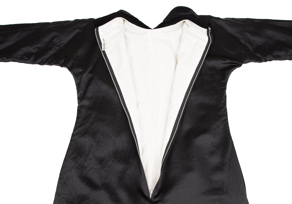 Comme des Garcons Japan. Black Peter Pan Collar Shiny Wool Silk Dress