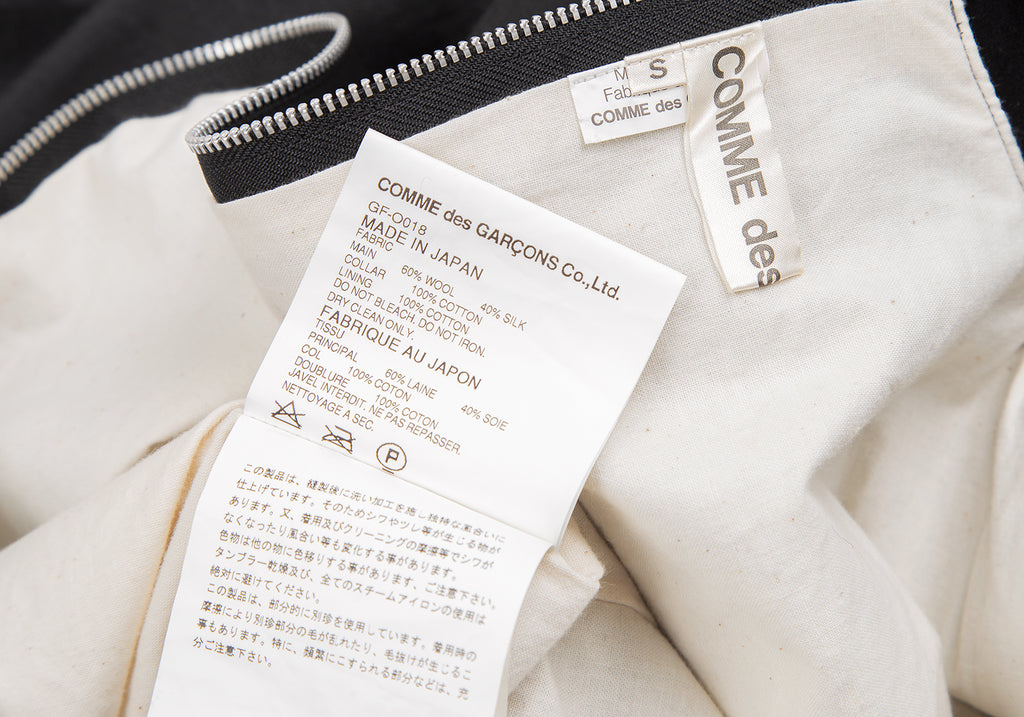 Comme des Garcons Japan. Black Peter Pan Collar Shiny Wool Silk Dress