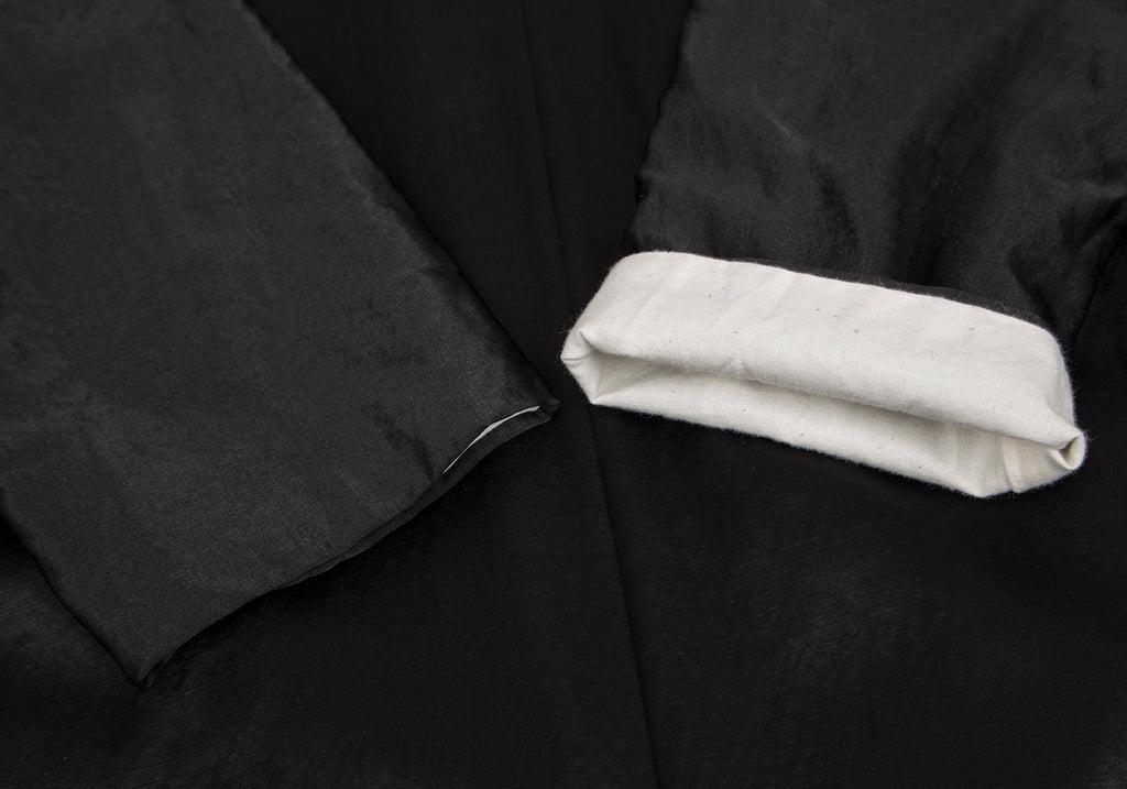 Comme des Garcons Japan. Black Peter Pan Collar Shiny Wool Silk Dress