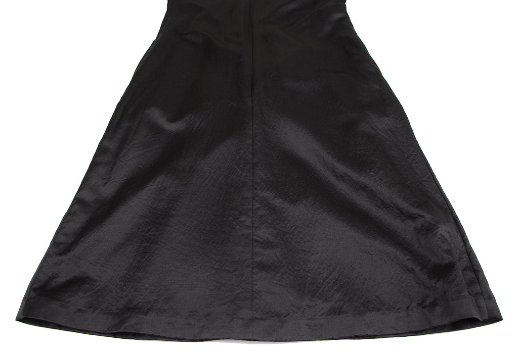 Comme des Garcons Japan. Black Peter Pan Collar Shiny Wool Silk Dress