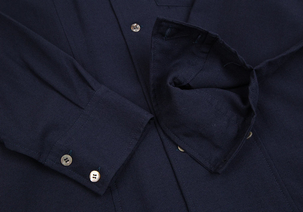 COMME des GARCONS JAPAN. TRICOT. Navy Wool Back Pleated Switching Shirt