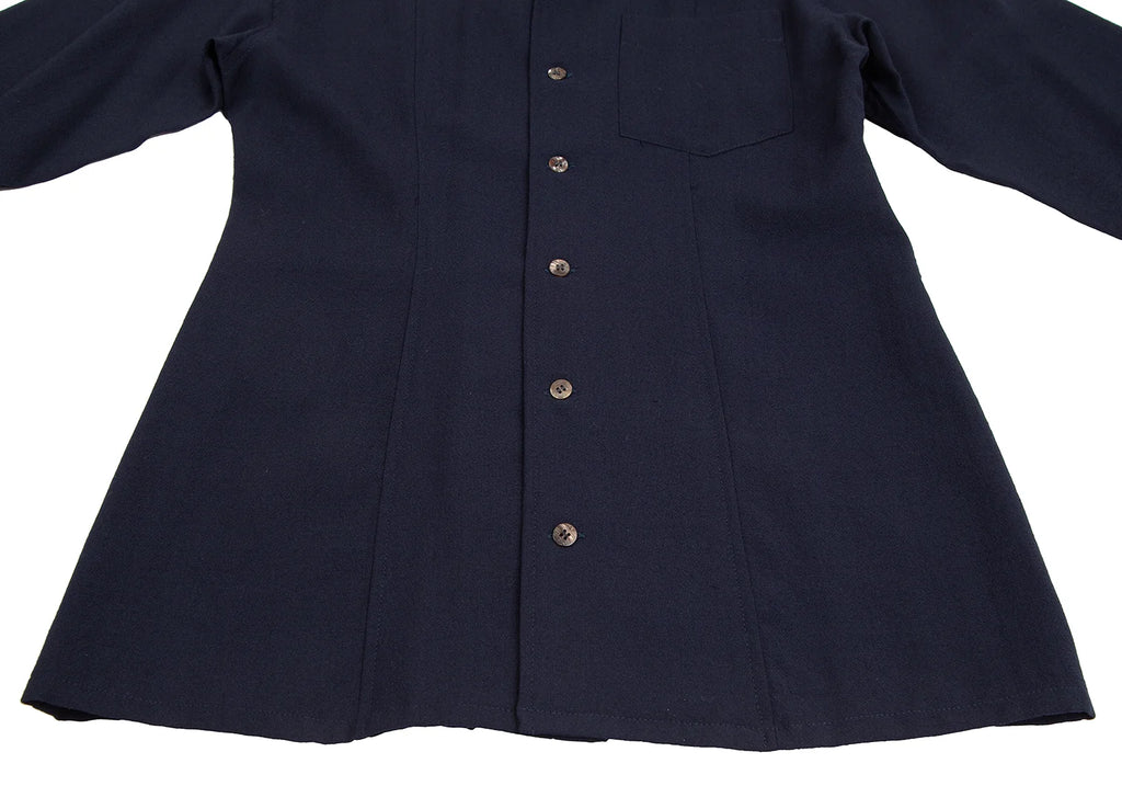 COMME des GARCONS JAPAN. TRICOT. Navy Wool Back Pleated Switching Shirt
