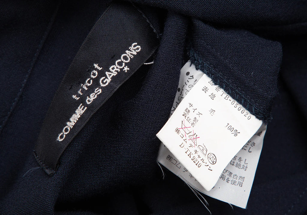 COMME des GARCONS JAPAN. TRICOT. Navy Wool Back Pleated Switching Shirt