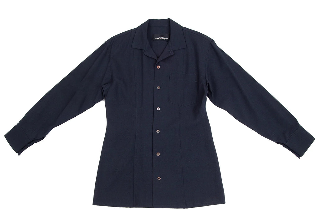 COMME des GARCONS JAPAN. TRICOT. Navy Wool Back Pleated Switching Shirt