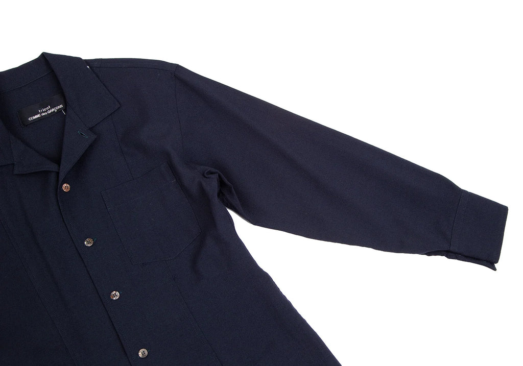 COMME des GARCONS JAPAN. TRICOT. Navy Wool Back Pleated Switching Shirt