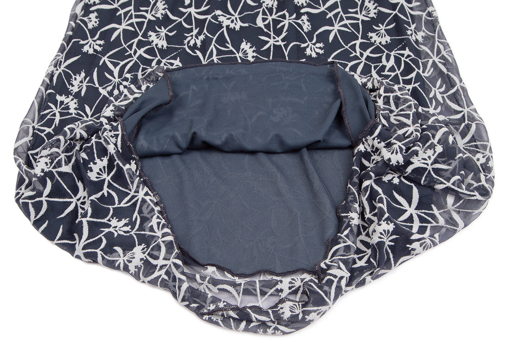 KRIZIA PARIS. Navy Floral Jacquard Chiffon Short Sleeve Dress