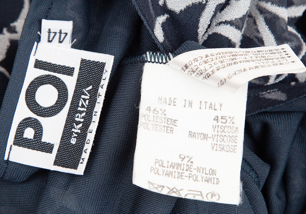 KRIZIA PARIS. Navy Floral Jacquard Chiffon Short Sleeve Dress