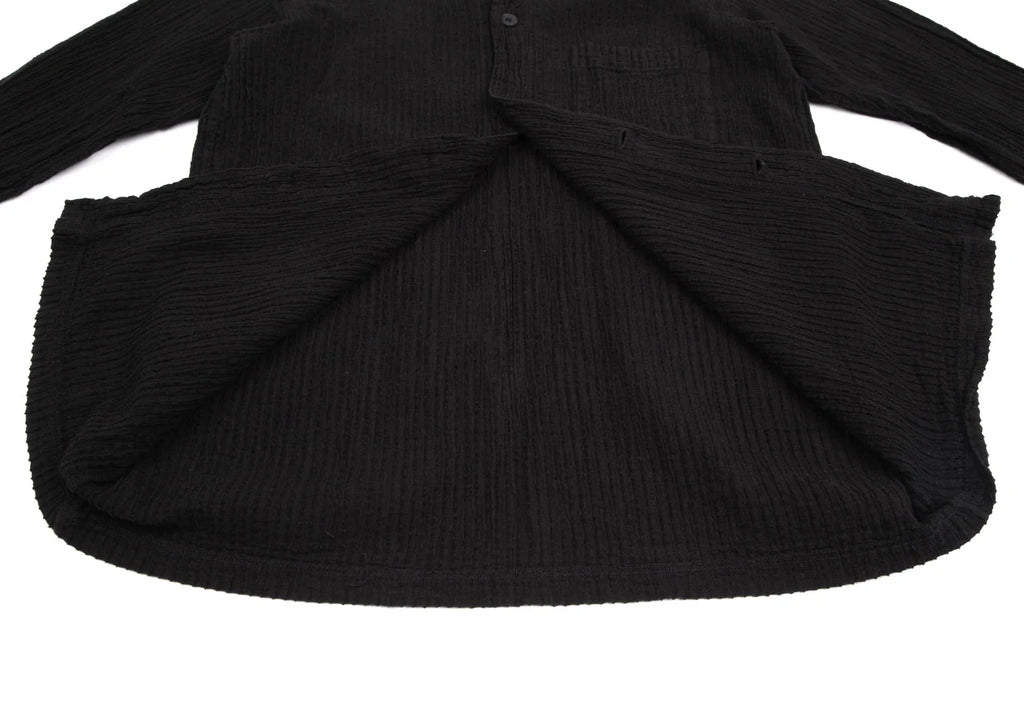 ISSEY MIYAKE JAPAN. Plantation Dyed Stripe Jacquard Black Long Sleeve Shirt