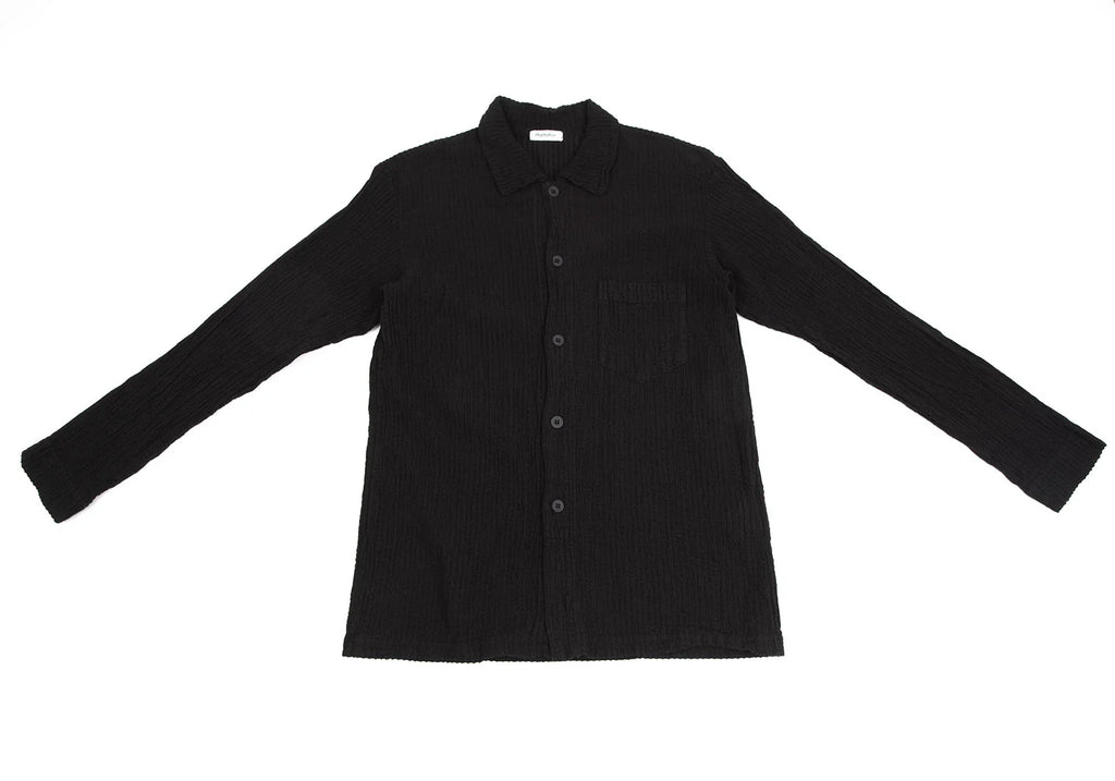 ISSEY MIYAKE JAPAN. Plantation Dyed Stripe Jacquard Black Long Sleeve Shirt