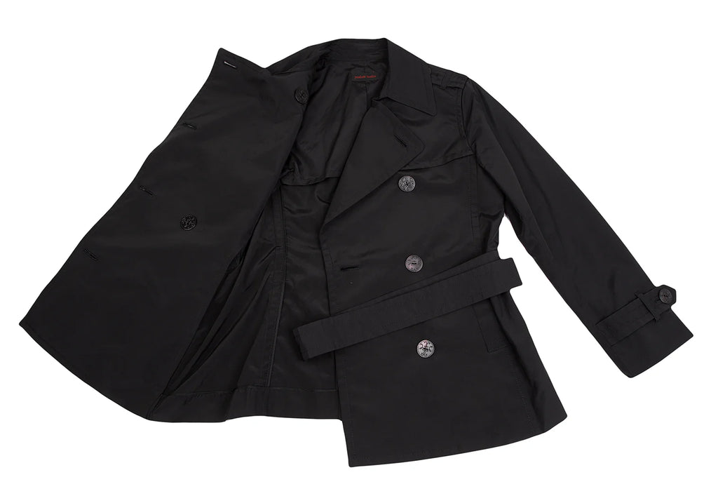 yoshie inaba JAPAN. Black Nylon Cotton Belted Coat