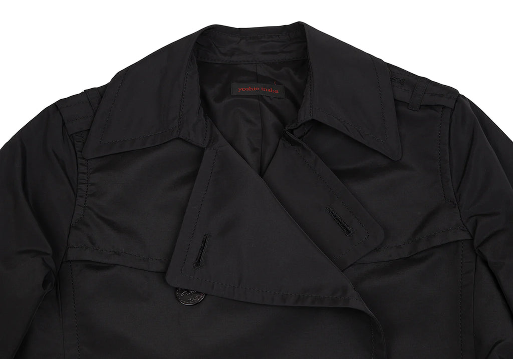 yoshie inaba JAPAN. Black Nylon Cotton Belted Coat