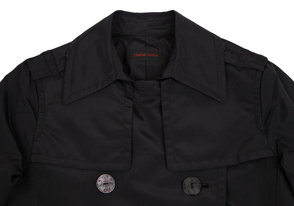 yoshie inaba JAPAN. Black Nylon Cotton Belted Coat