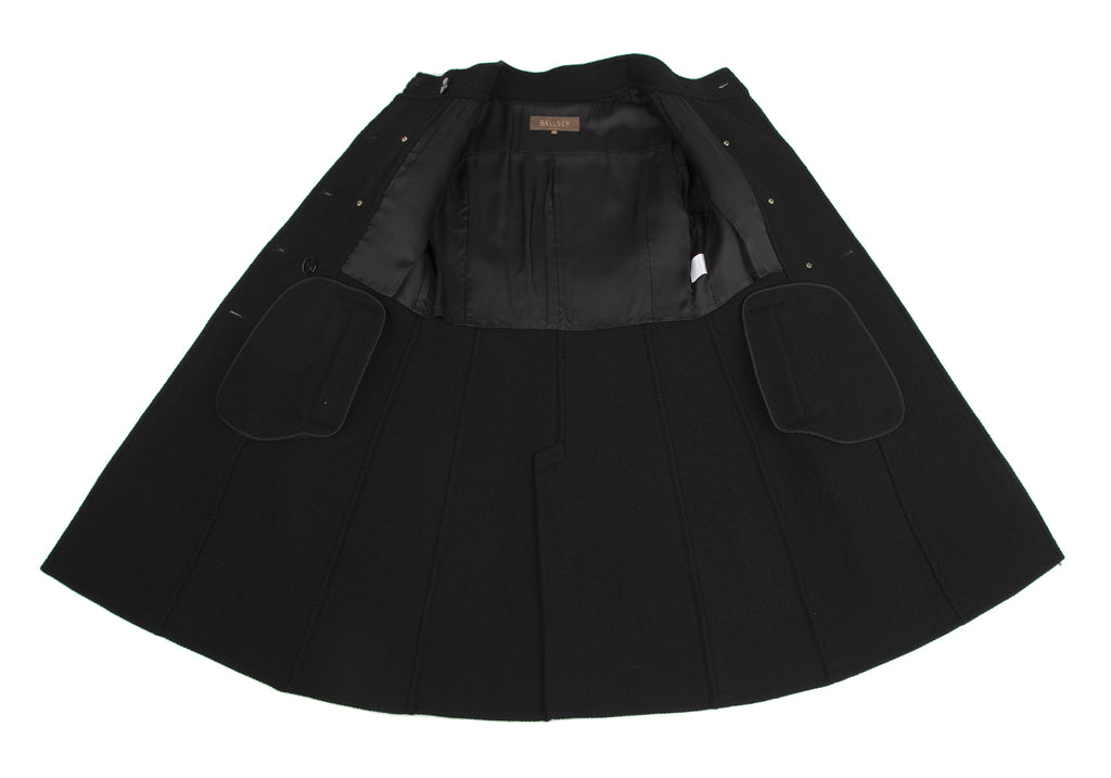 TOMORROWLAND BALLSEY JAPAN. Black Wool Stand Collar Double Coat