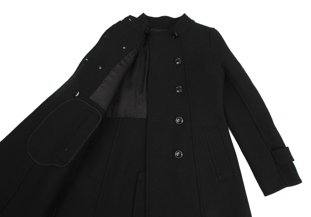 TOMORROWLAND BALLSEY JAPAN. Black Wool Stand Collar Double Coat