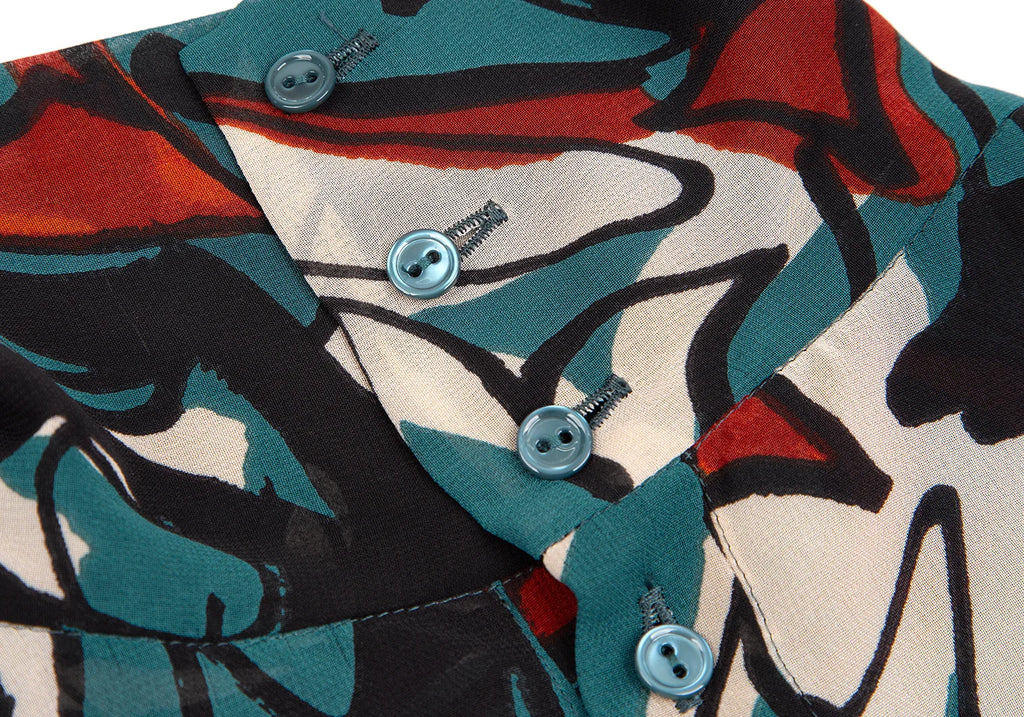 TOMORROWLAND JAPAN. collection Black, Green Abstract Printed Turtle Neck Blouse Black, Green