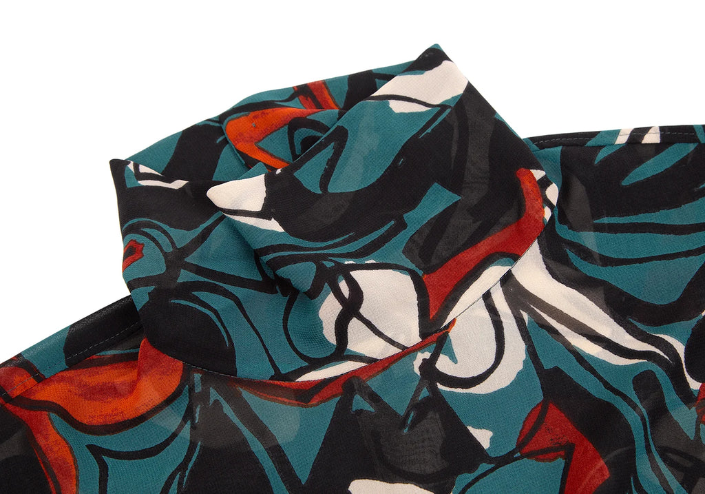 TOMORROWLAND JAPAN. collection Black, Green Abstract Printed Turtle Neck Blouse Black, Green