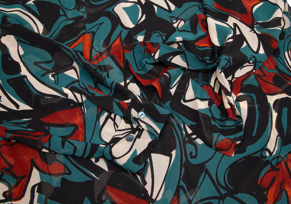 TOMORROWLAND JAPAN. collection Black, Green Abstract Printed Turtle Neck Blouse Black, Green