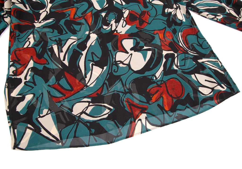 TOMORROWLAND JAPAN. collection Black, Green Abstract Printed Turtle Neck Blouse Black, Green