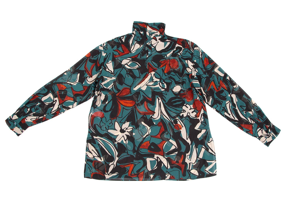 TOMORROWLAND JAPAN. collection Black, Green Abstract Printed Turtle Neck Blouse Black, Green