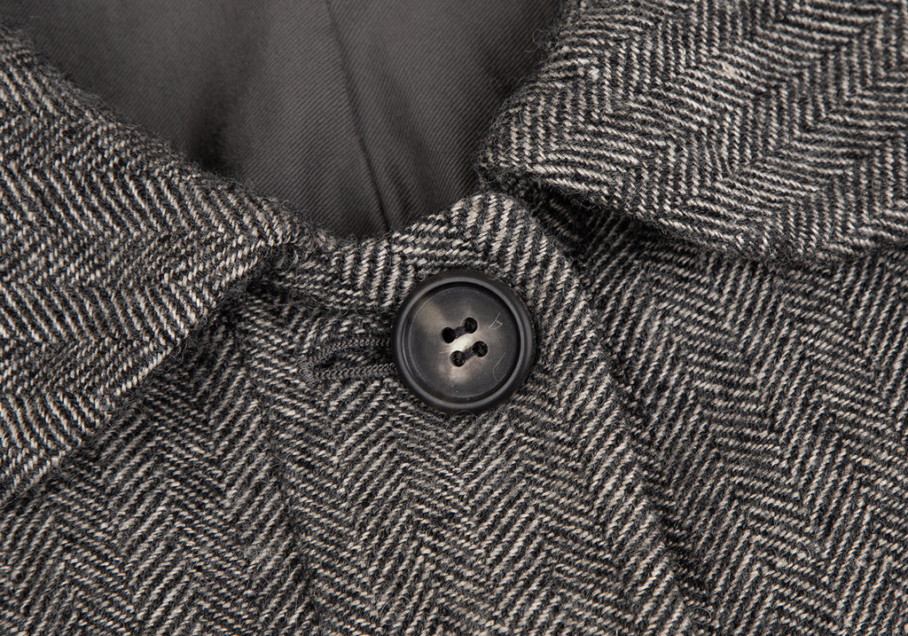 JOURNAL STANDARD JAPAN. White, Black Wool Linen Herringbone Round Collar Coat