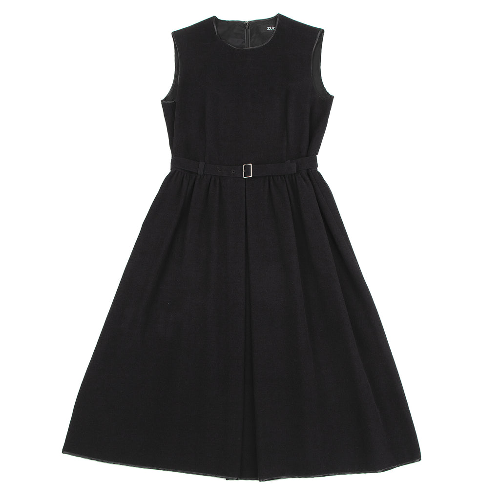 Issey Miyake Japan. Zucca. Black Cotton Rayon Sleeveless Belted Dress