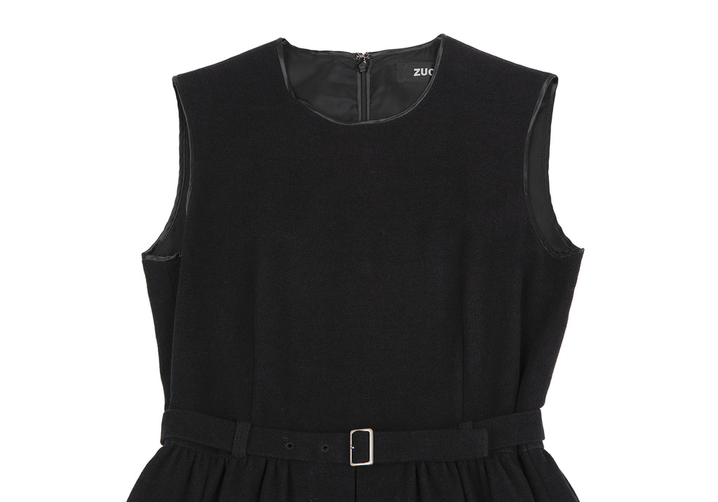 Issey Miyake Japan. Zucca. Black Cotton Rayon Sleeveless Belted Dress